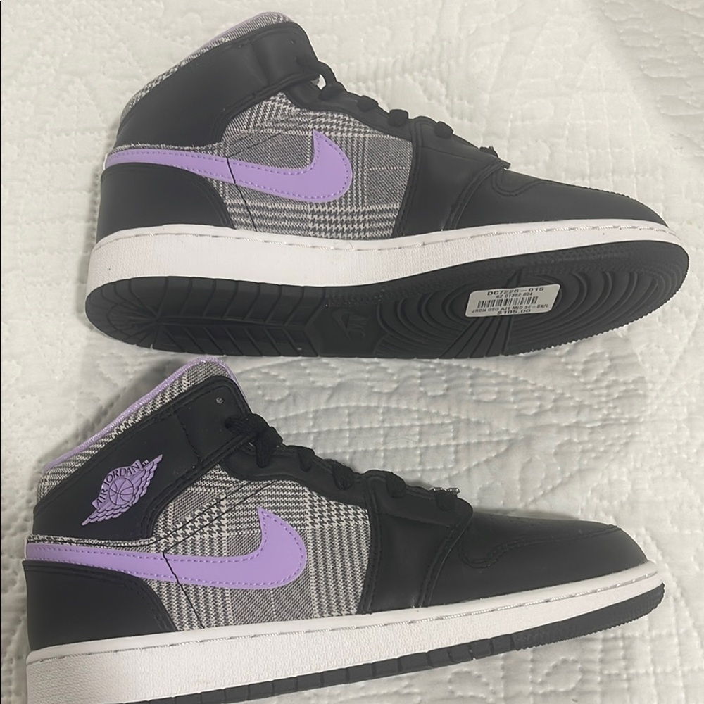 Nike Air Jordan Black and Lavender Plaid Sneakers